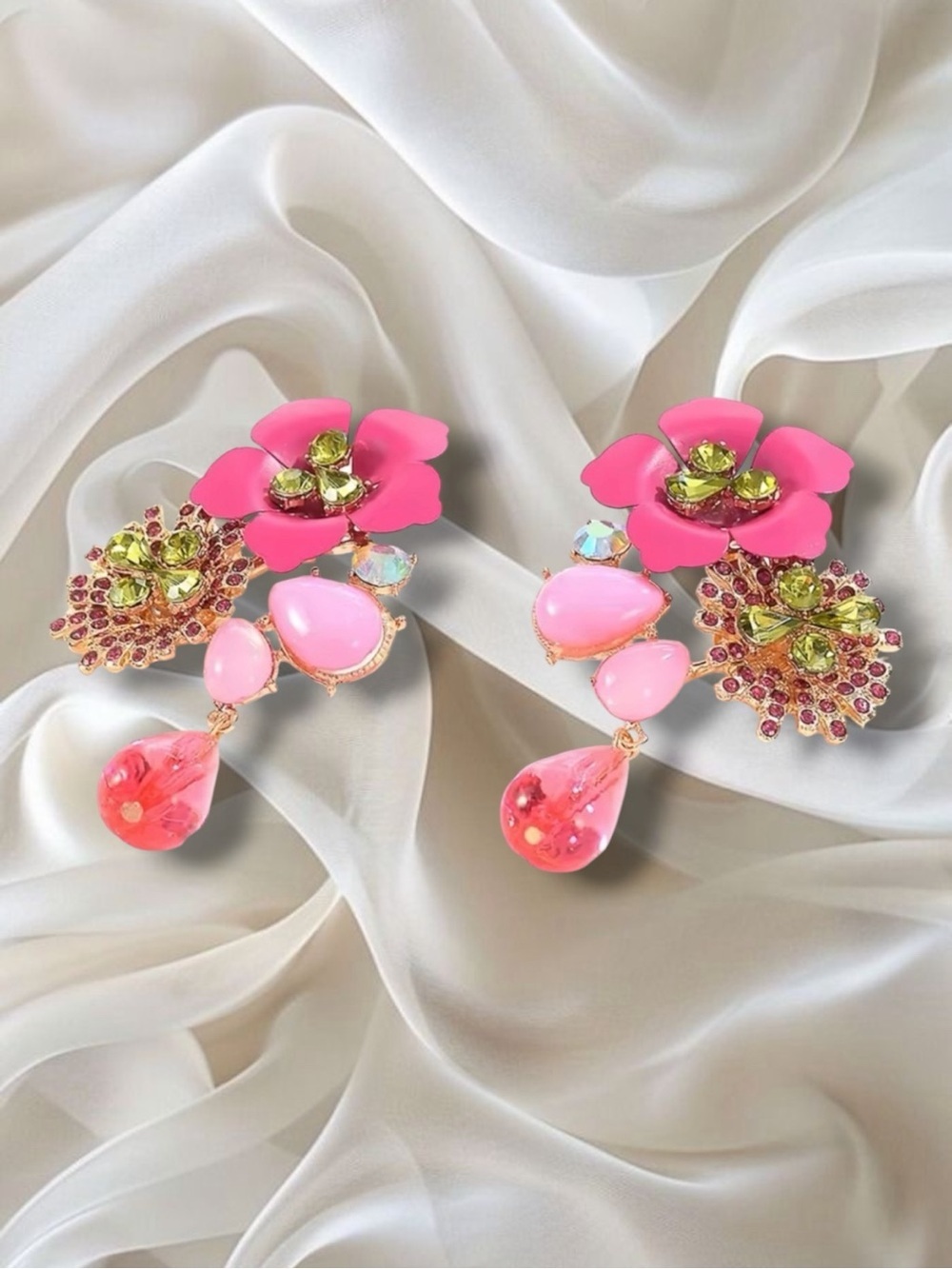 ZARA PiNk Colorful Crystal Flower Earrings